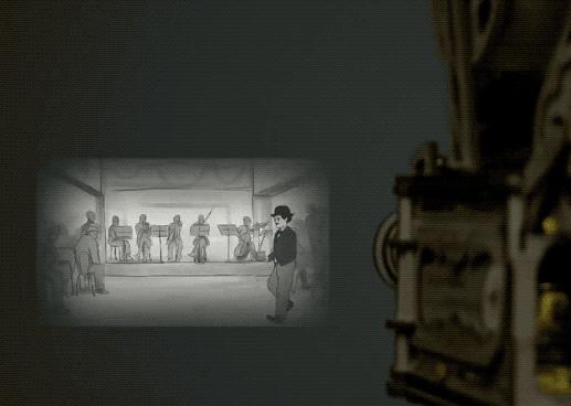 用老式胶片放映机改造投影过程,用木板拼出的老式电影放映机