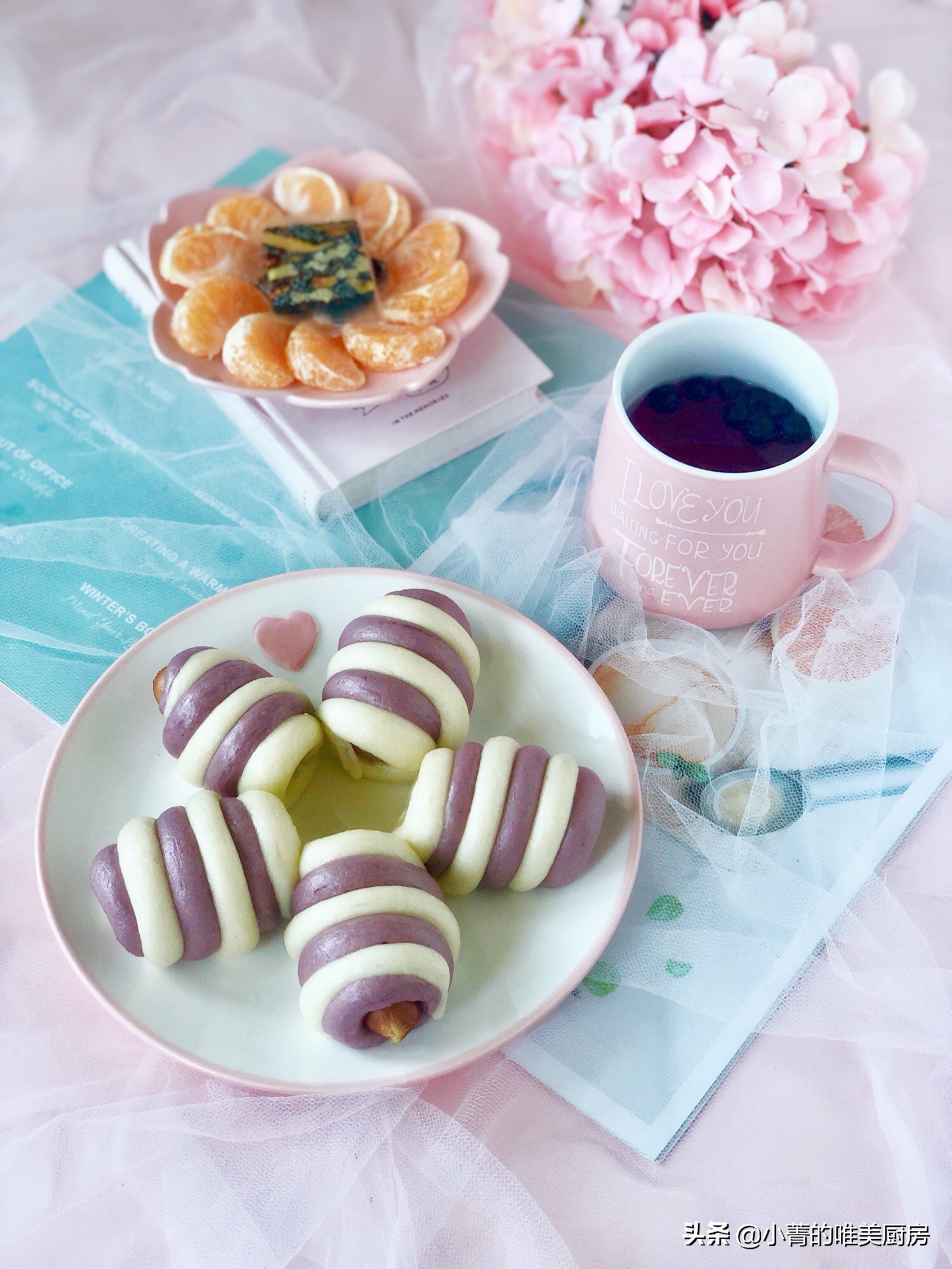 双色紫薯火腿肠馒头,双色热狗馒头