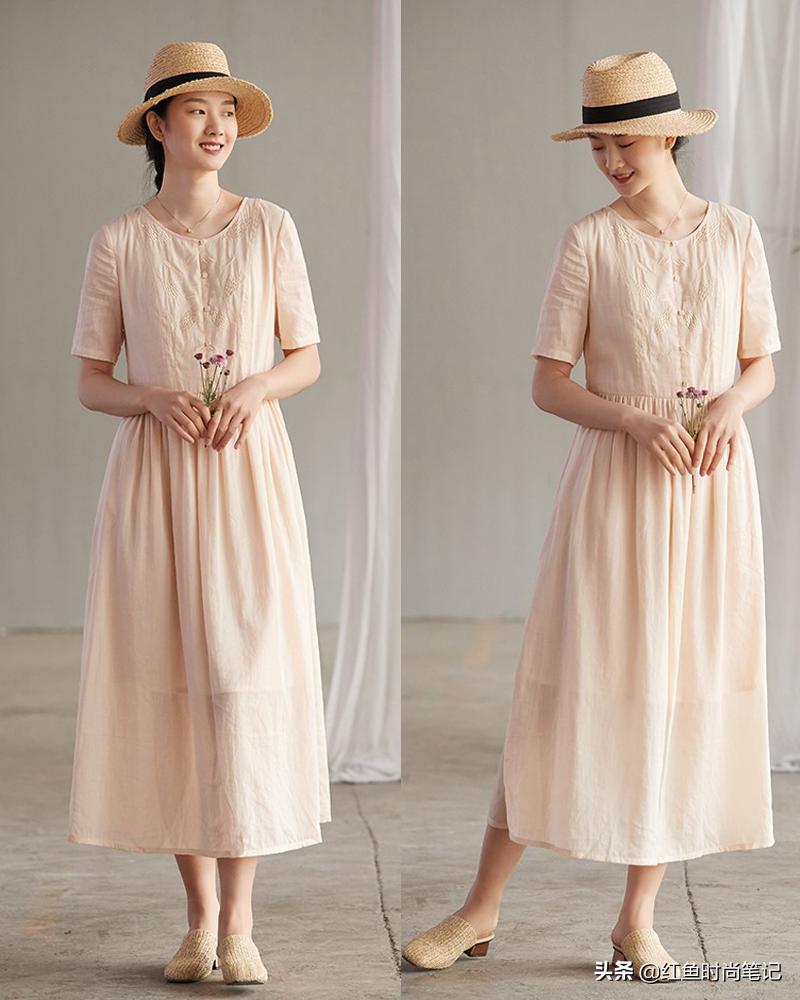 生活复杂才要穿得简单,这10套宽松舒服的棉麻风裙子,显气质
