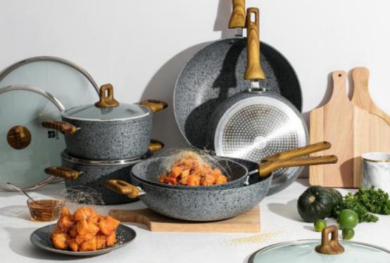 三禾焖烧料理锅,三禾锅具花岗岩系列健康不粘炒锅