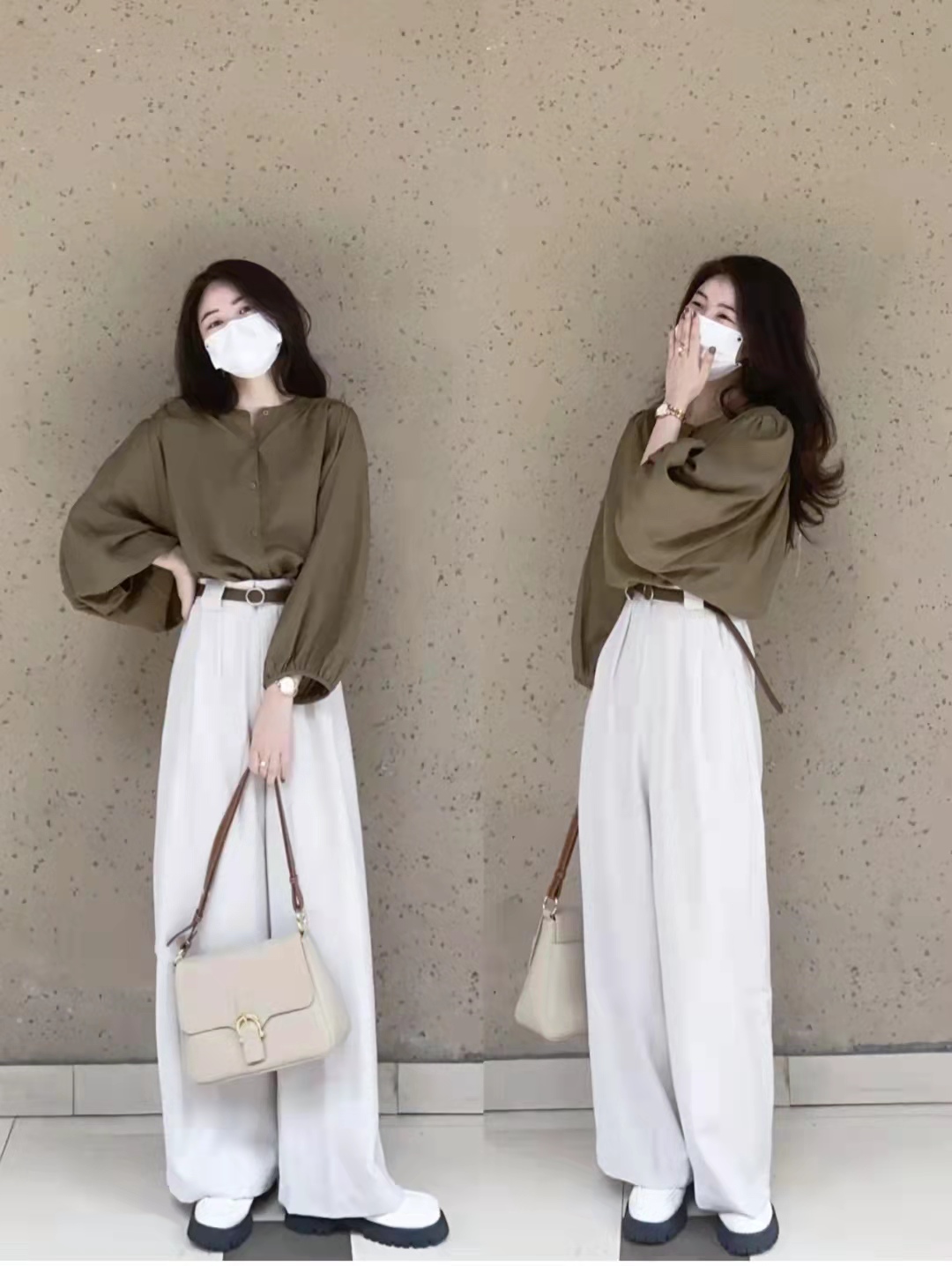 白色阔腿裤配什么颜色上衣好看,深蓝阔腿裤配白色中袖上衣好吗