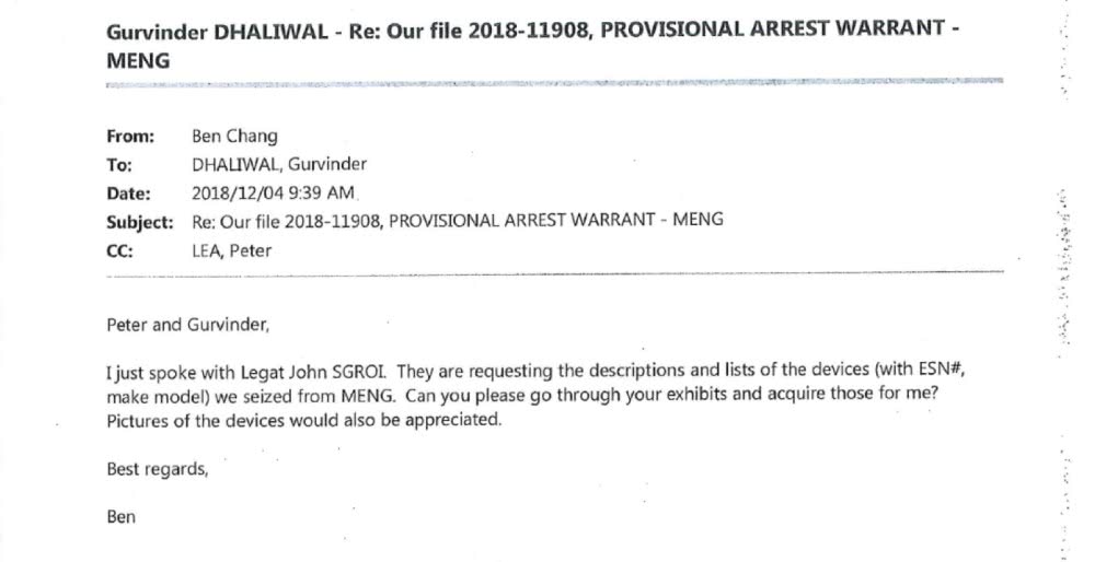 加拿大非法逮捕孟晚舟文件曝光!手机信息被分享给FBI