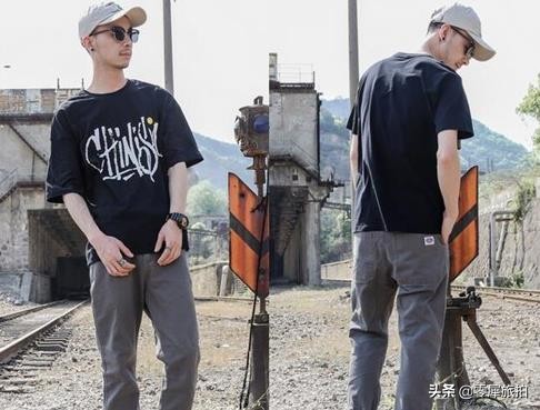 夏季哈伦裤男oversize,黑色哈伦裤搭配蓝色t恤学生党