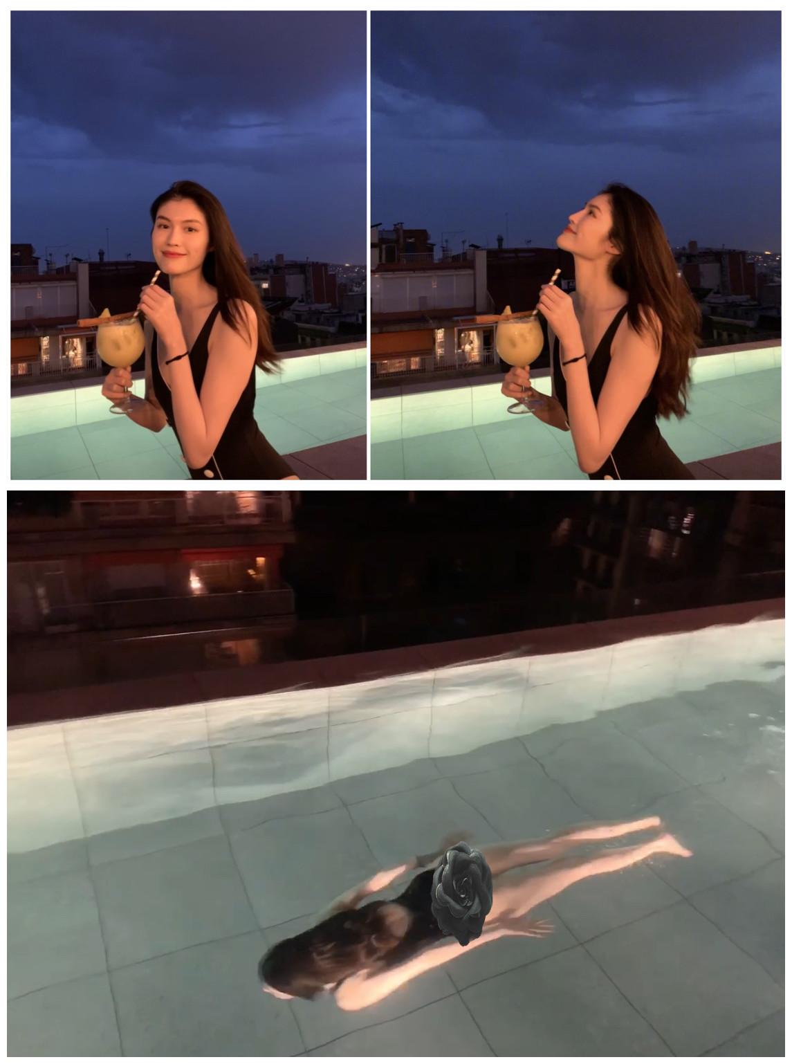 何穗身穿复古泳装大秀骨感身材,何穗人鱼裙图片