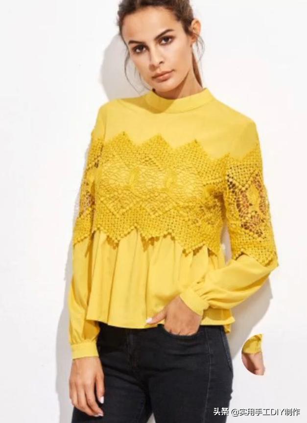 2020蕾丝领时尚气质纯色衬衣,时尚设计荷叶花边纽扣套头衬衫