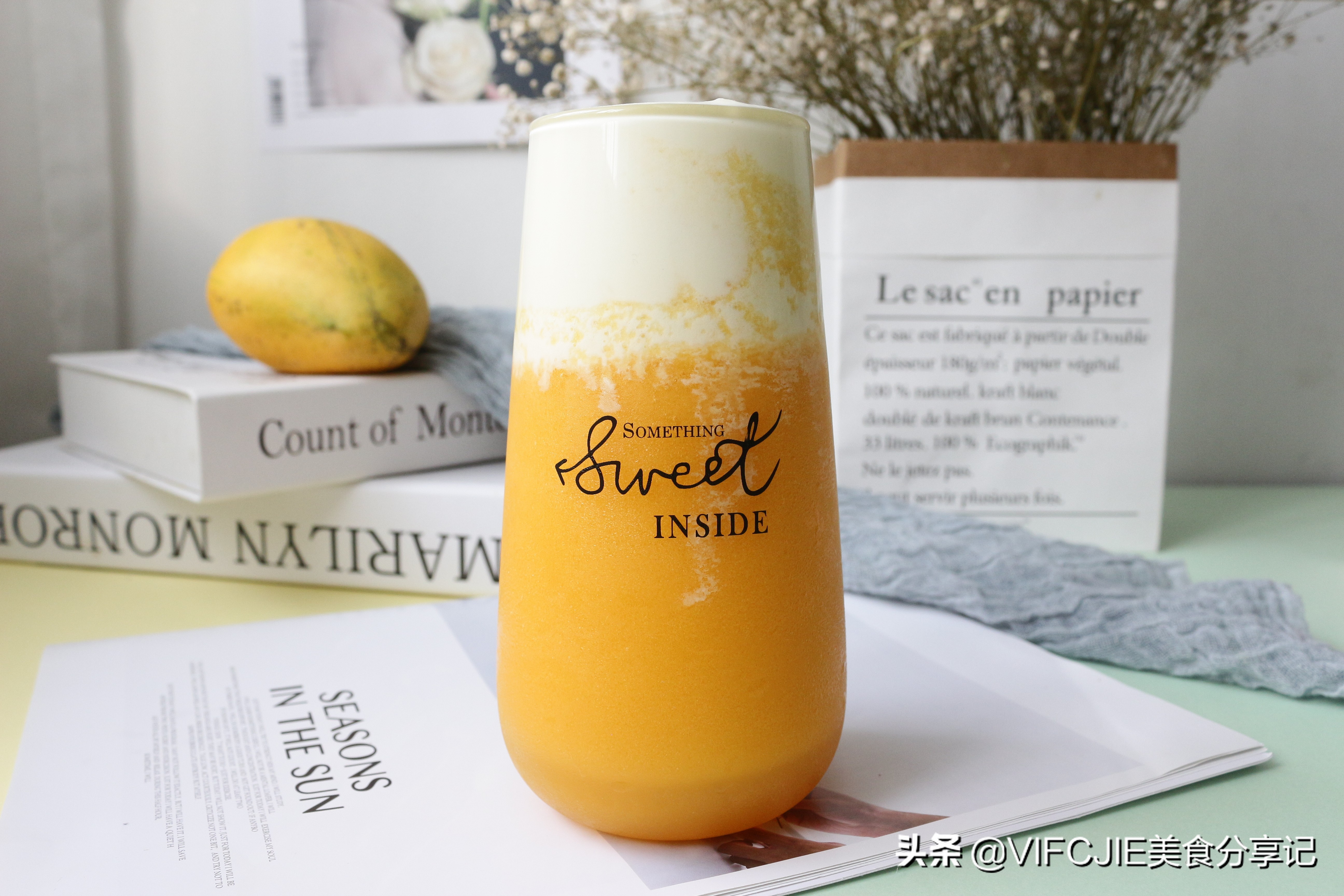 冬天适合做的水果奶盖茶,在家不用冰就能做的饮料