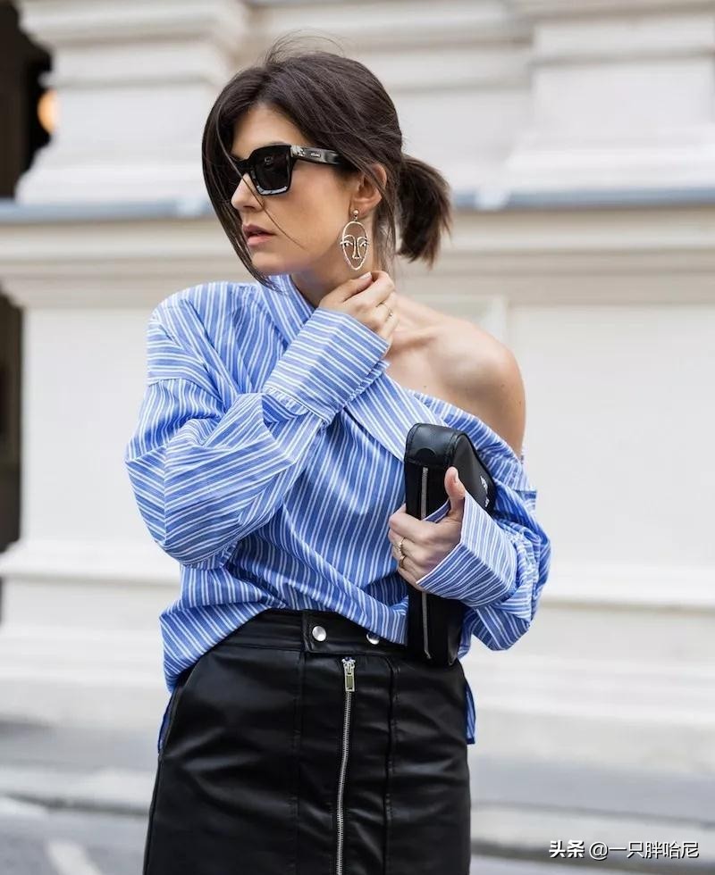 斜肩露半边肩衣服穿搭,夏天就要露肩