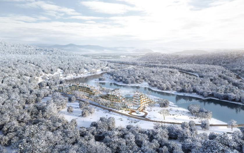 天池临漫江,池南藏鹿苑