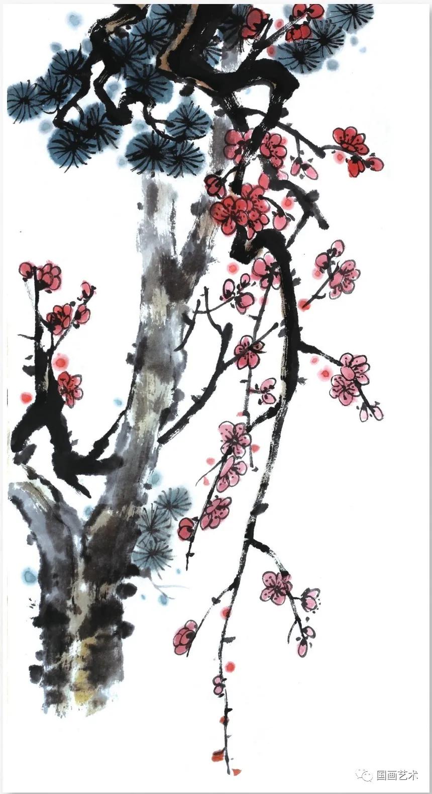 怎样画梅竹松树图片,儿童国画梅花入门画法步骤