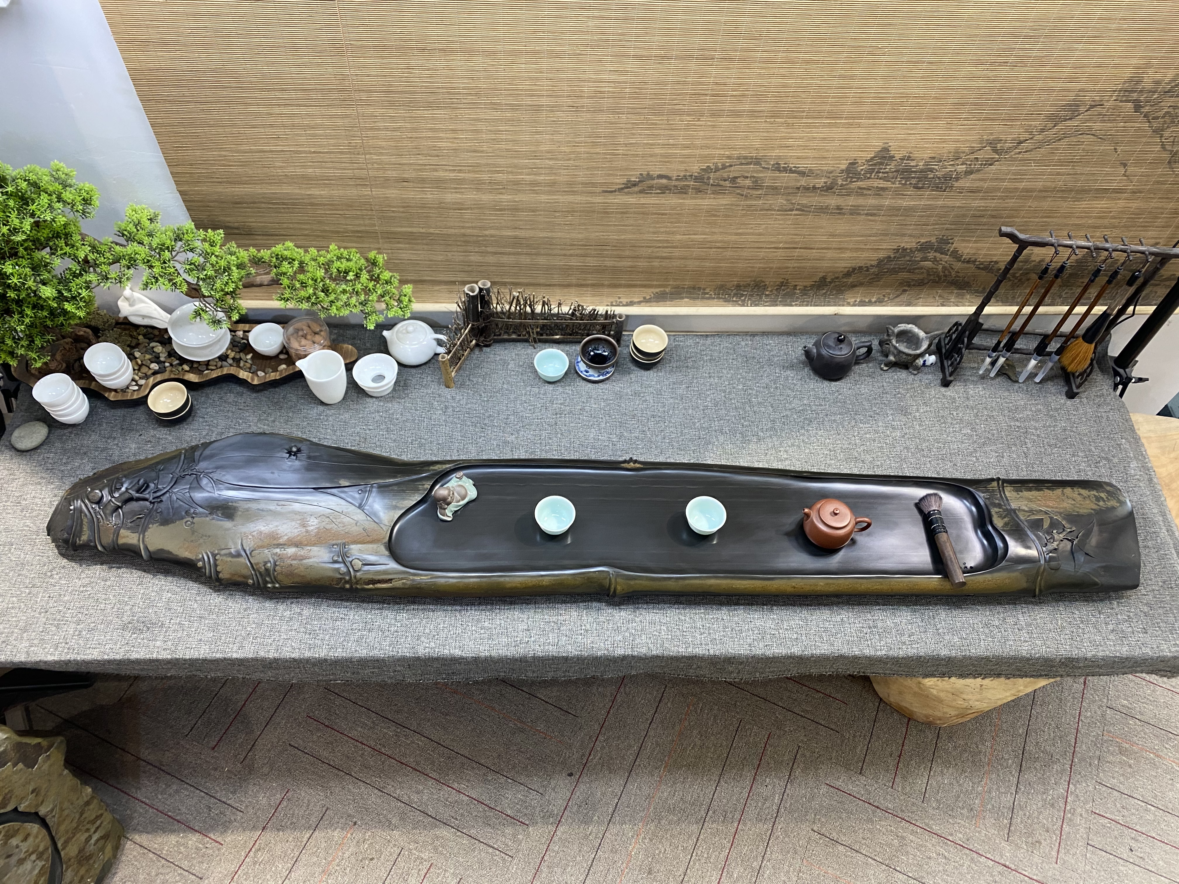 把石头雕刻成工艺品,小桥流水石茶盘雕刻全过程