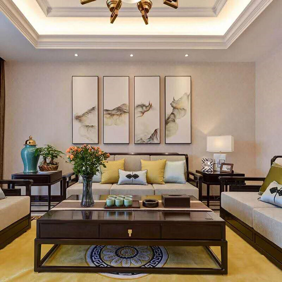 新中式沙发背景墙挂画效果图大全,新中式沙发背景墙简单大气效果图