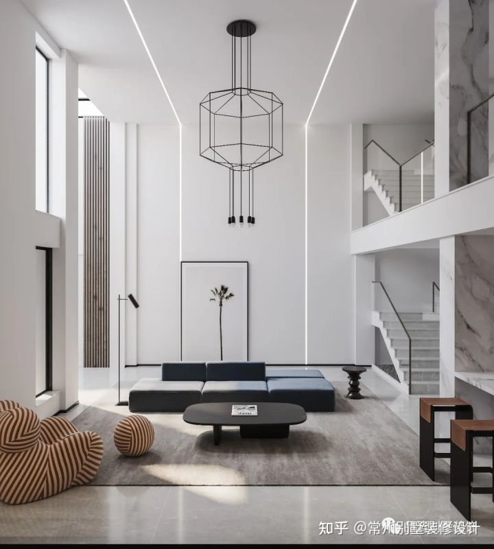 新中式极简轻奢风格别墅外观,320平别墅客厅装修效果图