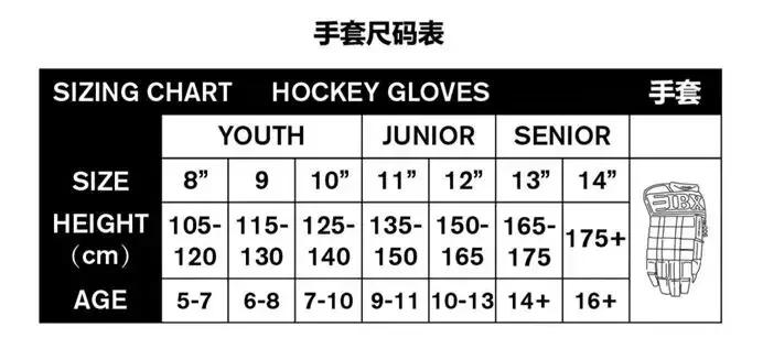 冰球手套的尺寸对照表,asvpro冰球手套