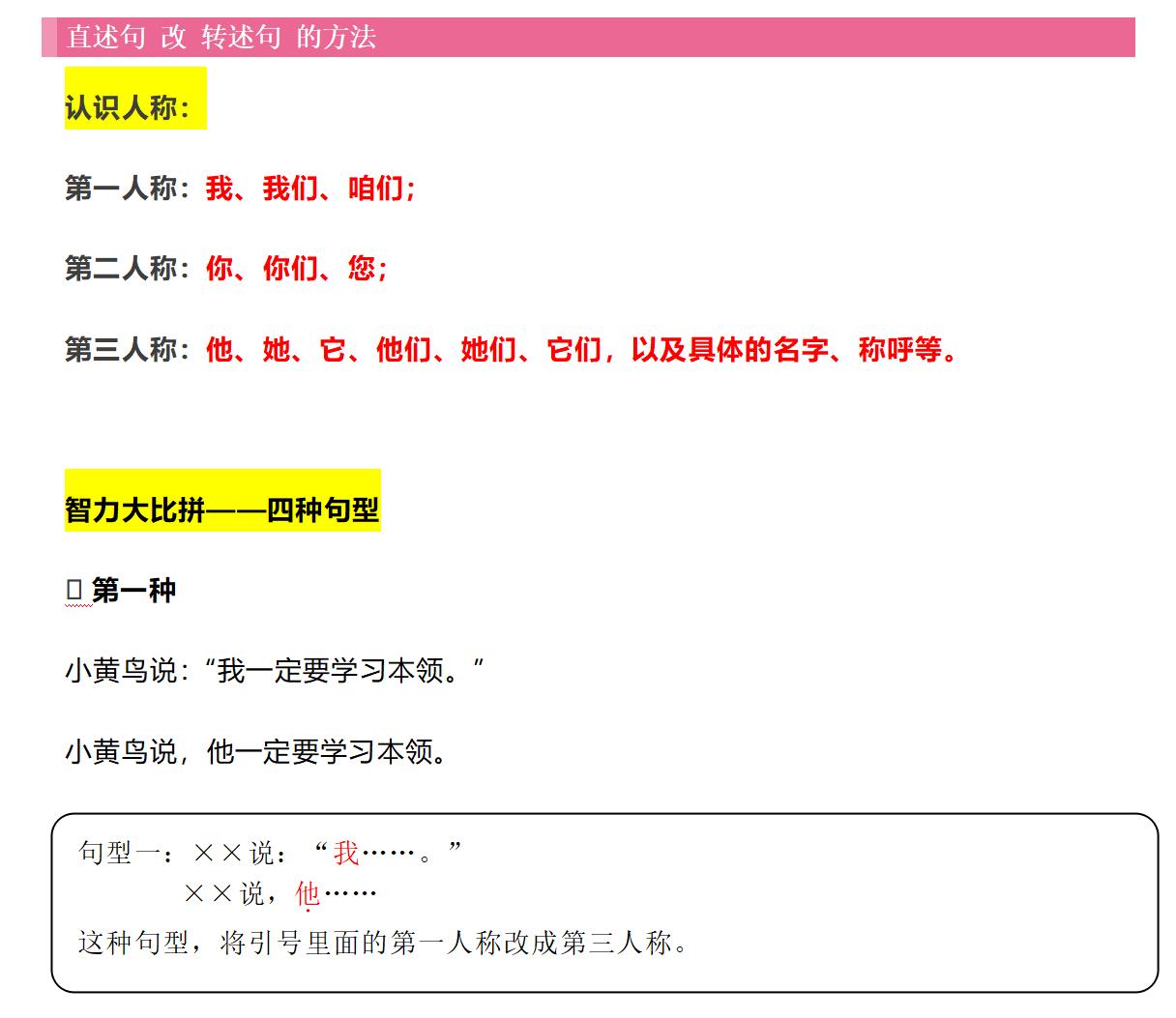 语文中直述句和转述句变化规则,把直接引述句改为转述句的方法