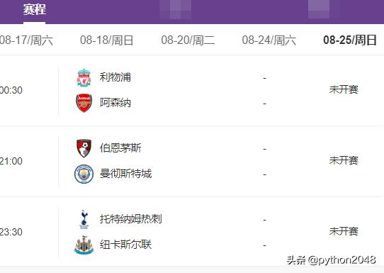 2019-2020赛季的英超开赛时间,2022至2023英超开赛时间及球队对阵