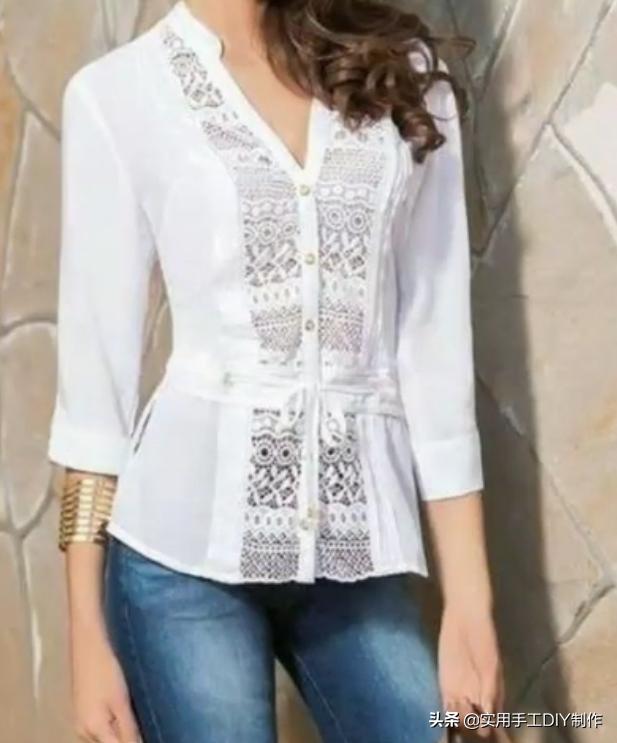棉麻蕾丝边衬衫,布艺镂空衬衫
