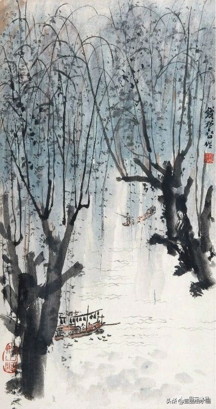 钱松嵒山水画之塞外风情,钱松岩山水画临摹视频