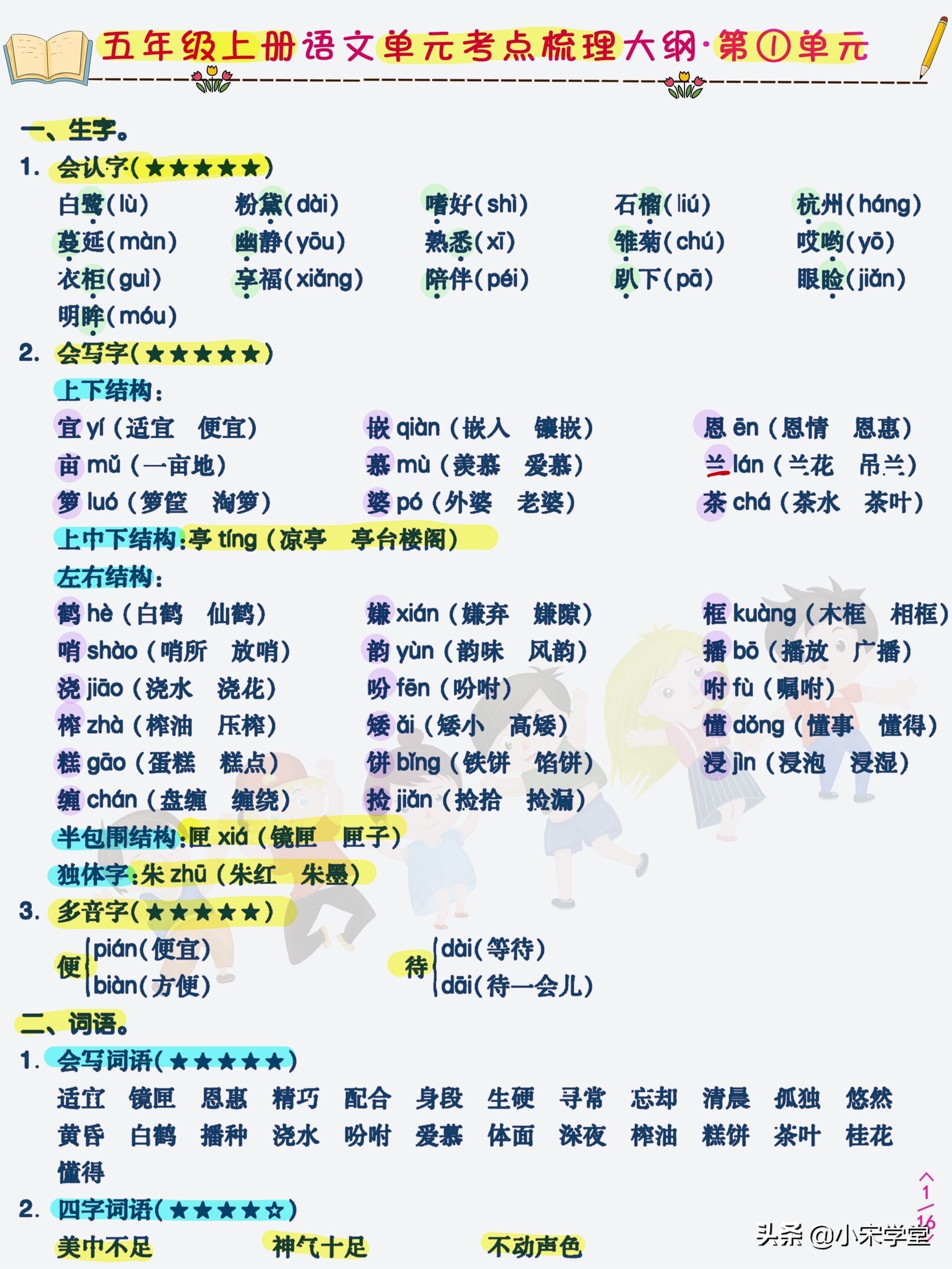 五年级下语文单元考点梳理,五年级语文下重点知识点试卷
