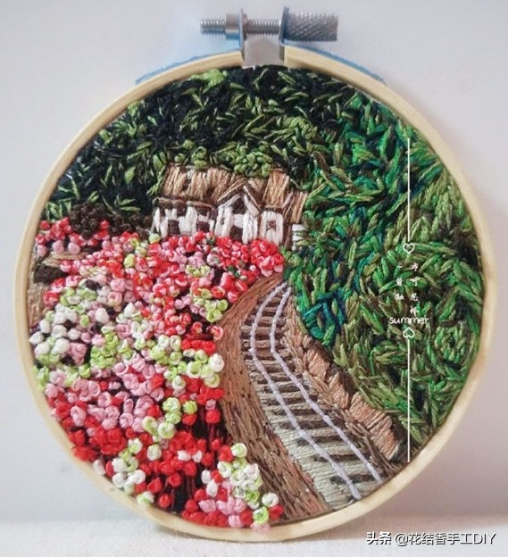 刺绣画自己绣教程,沙发背景的刺绣风景画