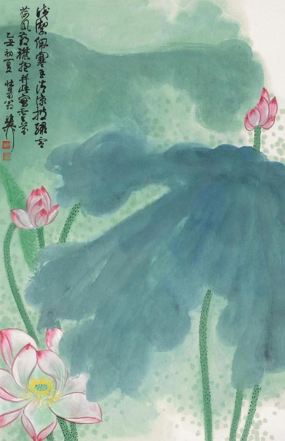 墨与色相碰撞,他笔下的荷花出淤泥而不染飘来阵阵清香