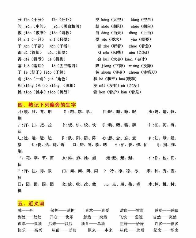 小学一年级上学期语文知识点汇总,一年级语文要掌握哪些知识点