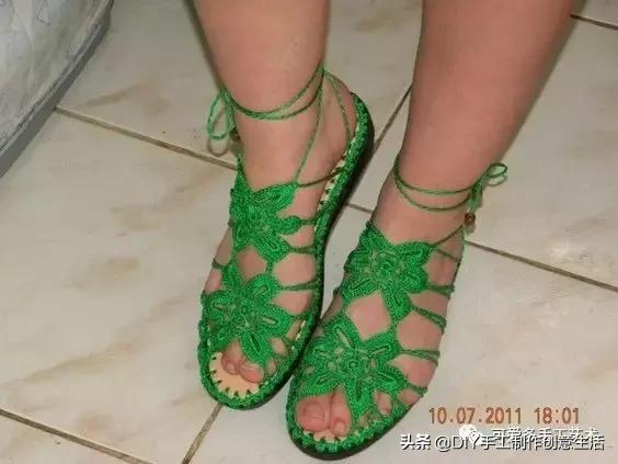 旧鞋底改造钩针鞋教程,手工钩鞋教程春夏季椰子鞋