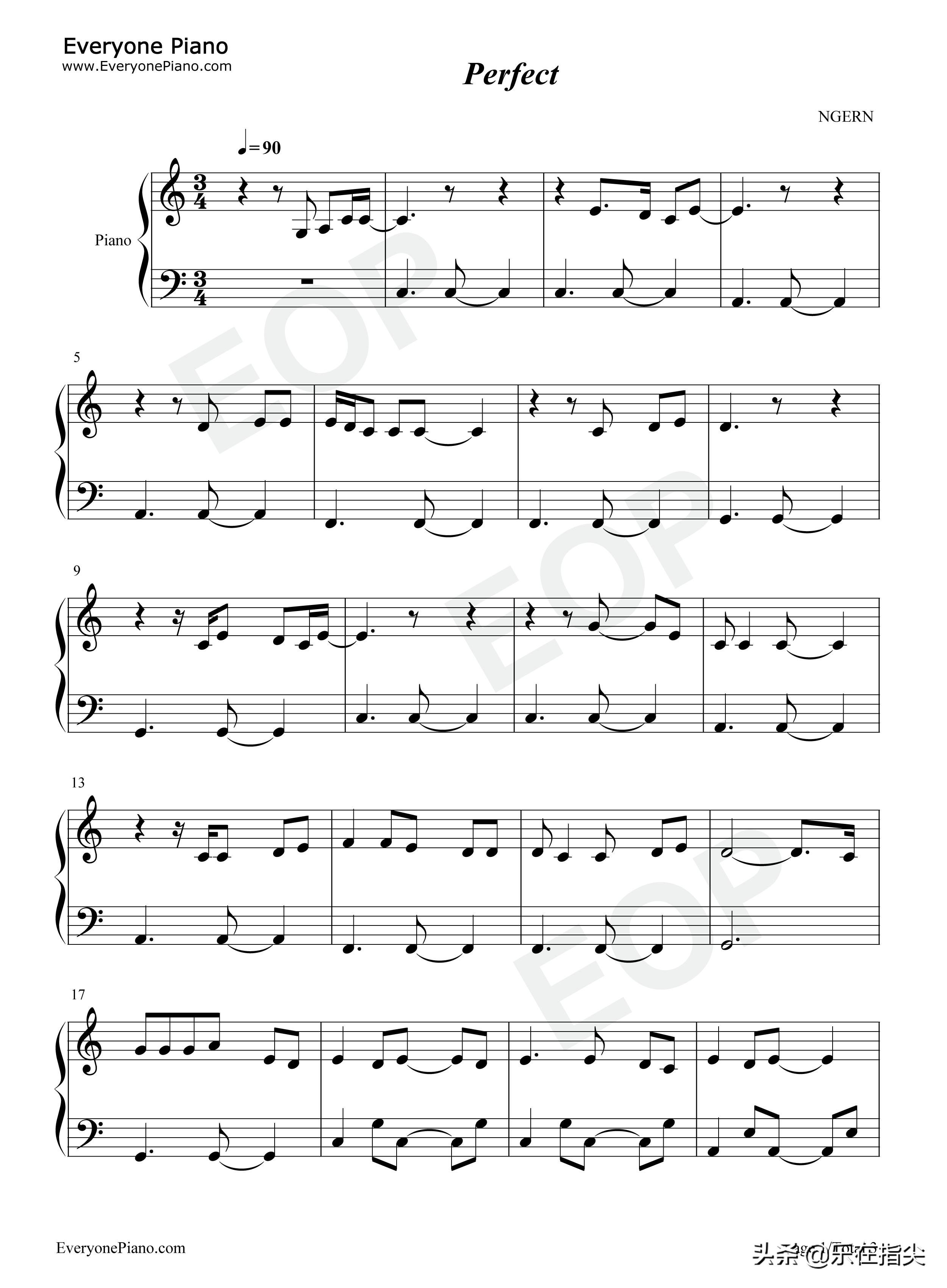 perfect钢琴五线谱完整版,c调钢琴五线谱大全