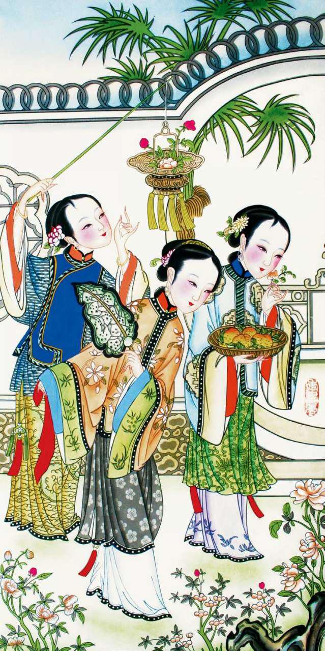 仕女人物瓷板画,仕女人物绘画