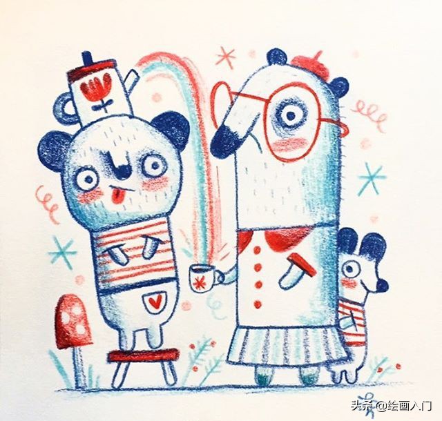彩铅小动物插画简单,彩铅插画小动物手绘