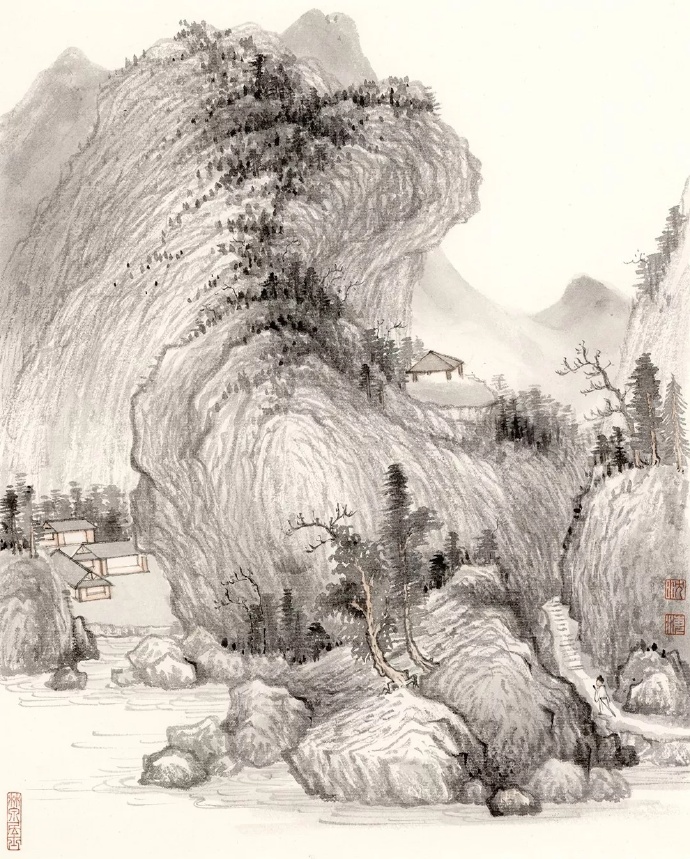 沈海工笔山水花鸟画作品,山水工笔画作品