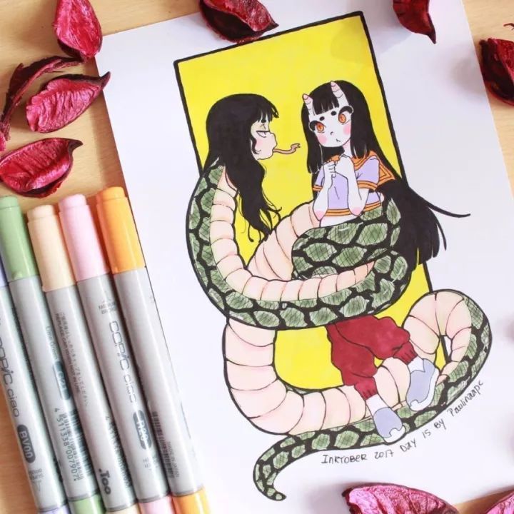 马克笔插画我是小妖怪,马克笔手绘插画清新