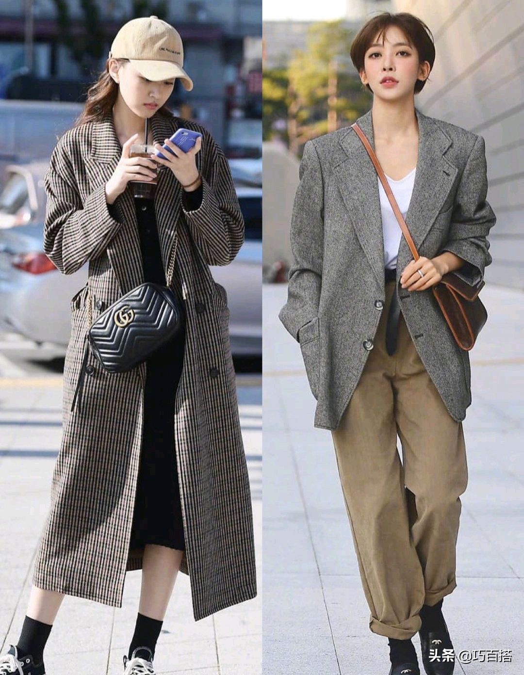 韩国美女明星夏街拍穿搭,韩国时装周潮人牛仔外套街拍