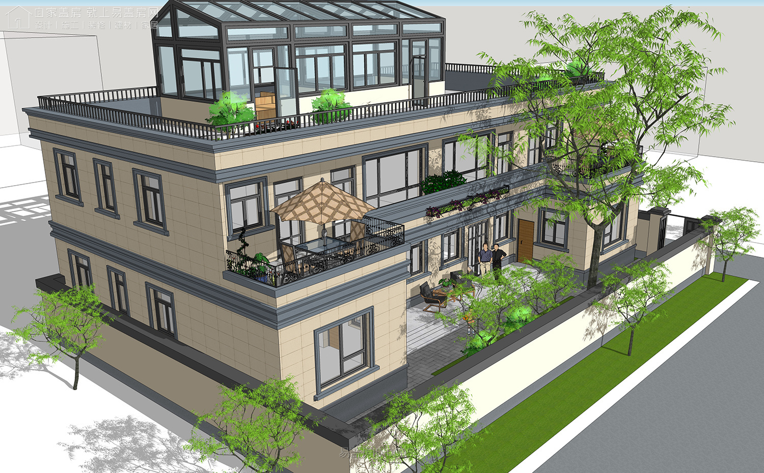 二层农村别墅带阳光房现代简约,农村二层带阳光房别墅效果图