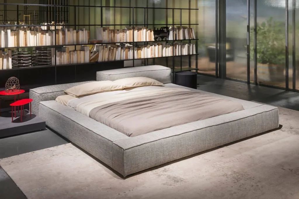 卧室床柜一体效果图,现代简约卧室家具全套