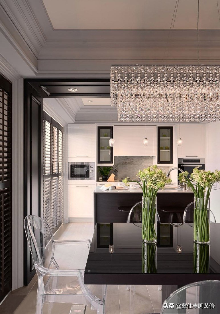 2020最流行石膏吊顶新中式设计图,四格子石膏线吊顶造型简单好看