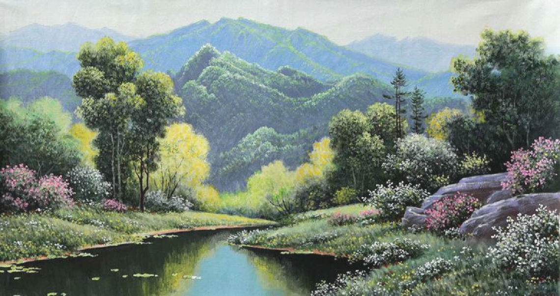 最新朝鲜风景油画图文,朝鲜大型山水风景油画图片集
