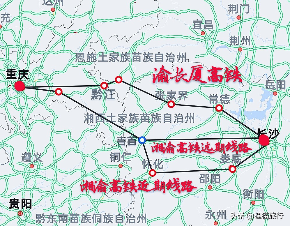 渝长厦高铁线路图，重庆、张家界、常德、长沙、赣州、龙岩、厦门