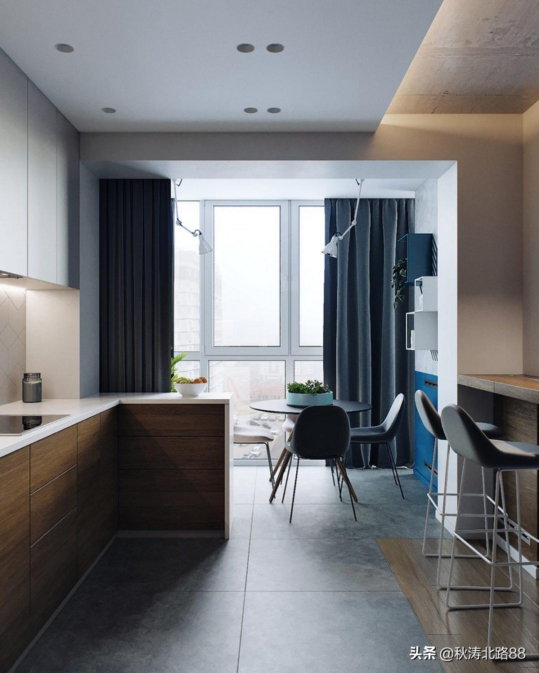 餐厅与阳台之间做个小吧台效果图,法式半开式厨房餐厅隔断吧台一体