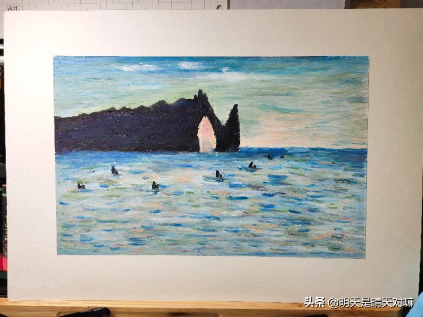 油画棒临摹大师作品,象鼻山油画棒