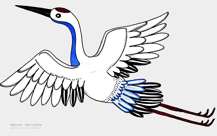 鹤的画法儿童画,飞翔的鹤儿童画