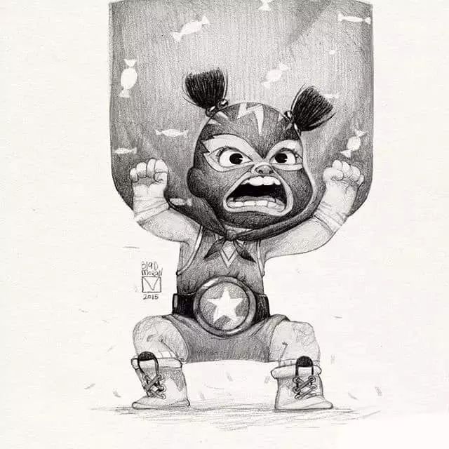 画动漫人物黑白插画素描,超级可爱的素描画