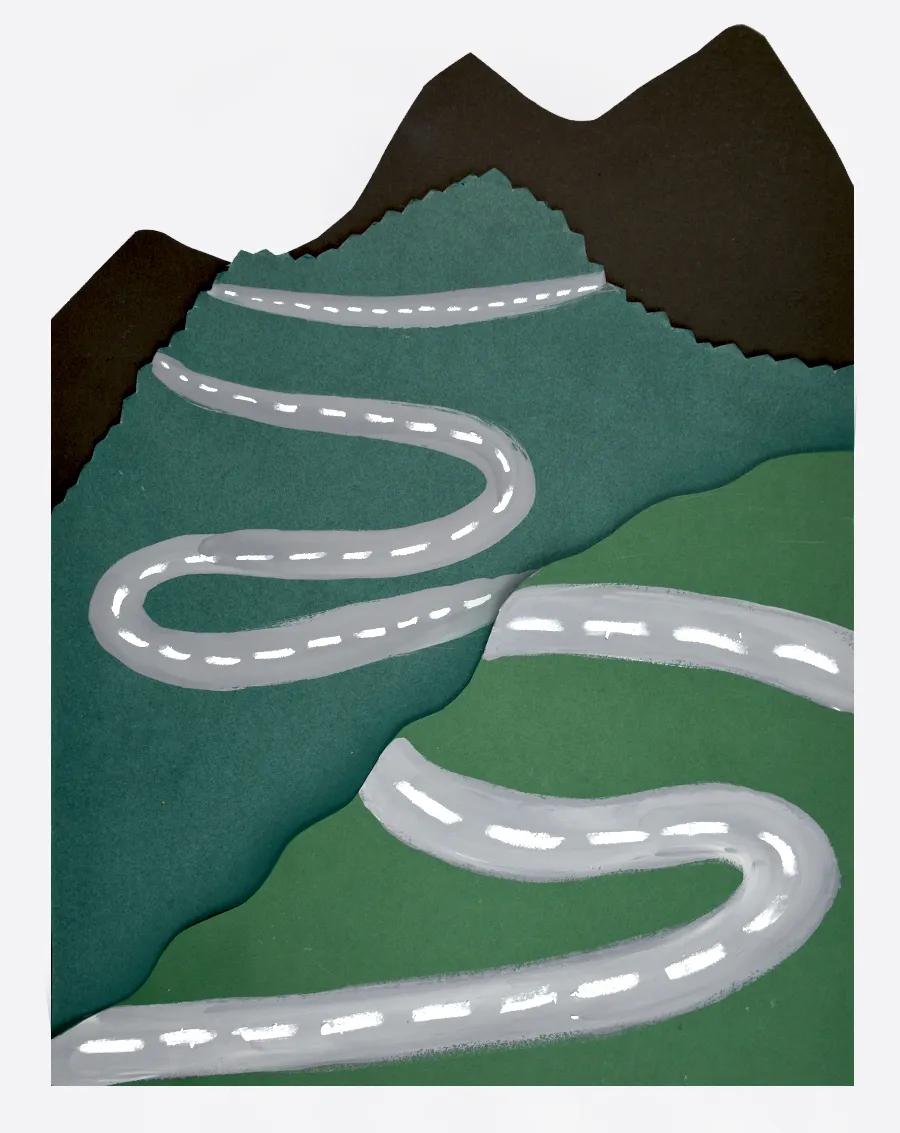 山路十八弯幼儿园颜料绘画图片,七拐八弯的山路怎么画