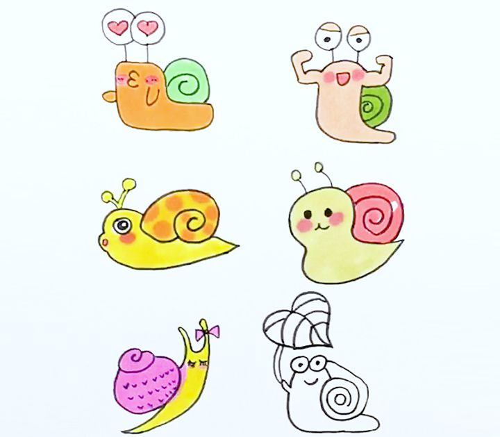手帐蜗牛简笔画,萌萌的各种小球手账画