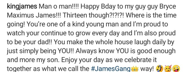 詹姆斯祝贺自己儿子生日,詹姆斯为小儿子庆生