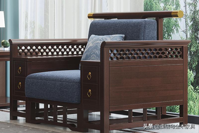 新中式全实木沙发现代简约轻奢,新中式实木沙发极简轻奢风格