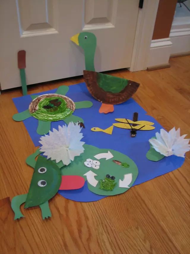 彩色一次性纸盘手工制作幼儿园,蛋糕盘子创意手工彩泥池塘