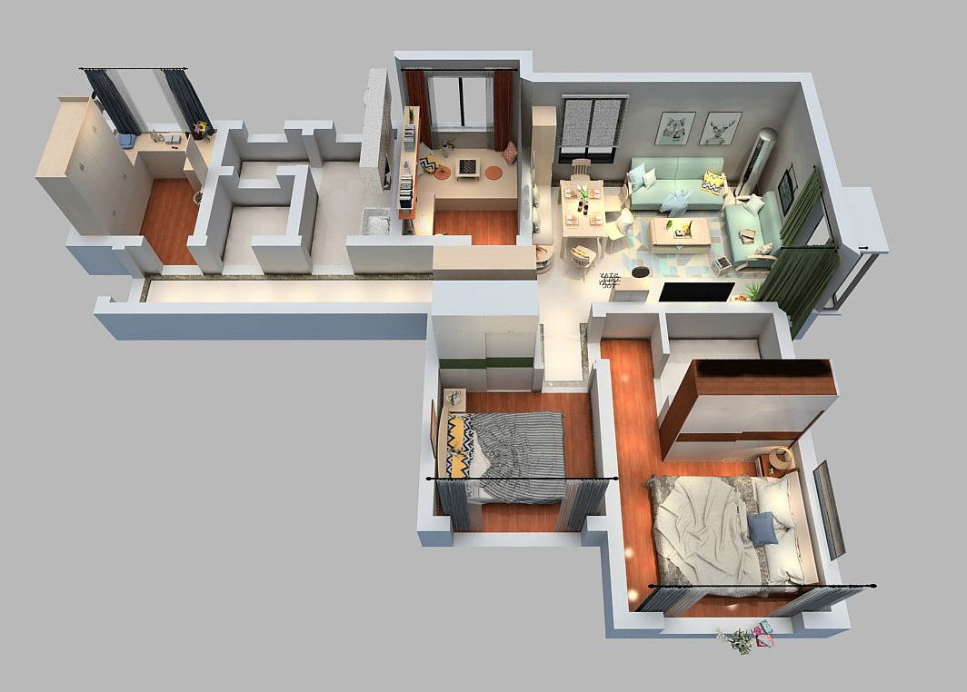 刀把型卧室一房变两房,刀把型小户型老房子