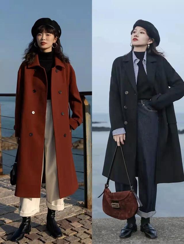 复古修身显瘦时尚女式呢子大衣,宽松时尚长款减龄呢子大衣