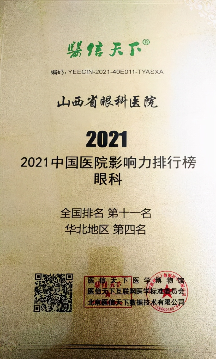山西省眼科医院全国排名,山西眼科医院全国排名第几