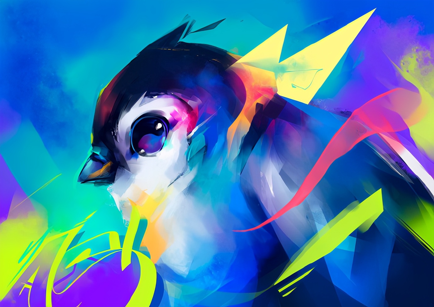 好看可爱又简单的动物眼睛插画,黑白和彩色强烈对比的插画